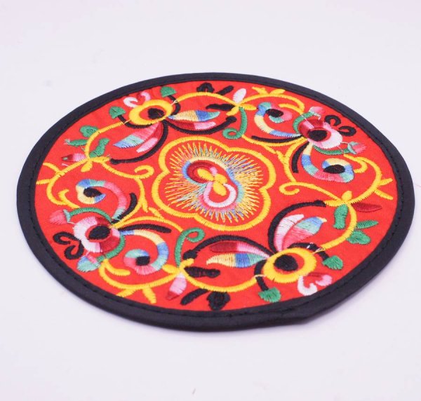画像3: 中華風 刺繍 ティー コースター 1枚 225A4 ローズ色 (3)