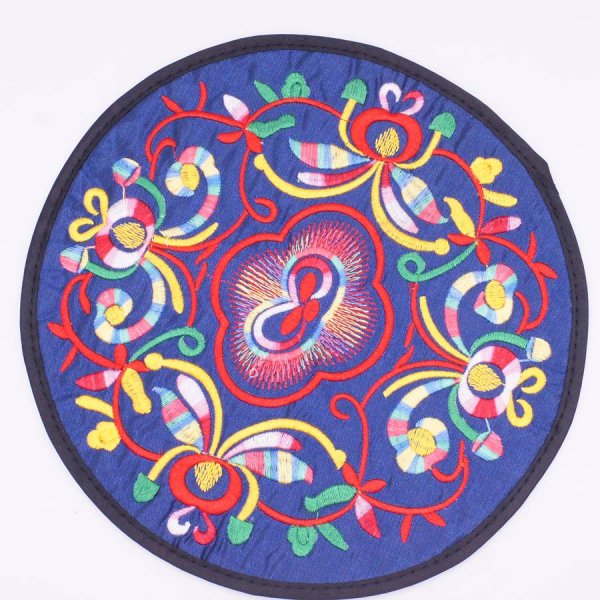 画像1: 中華風 刺繍 ティー マット 1枚 225A3 紺色 径19cm (1)