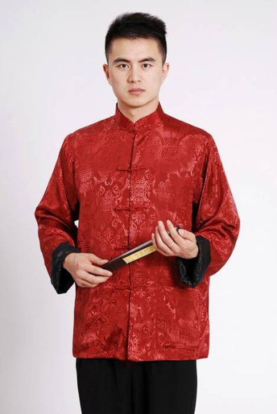 画像3: 唐人服 功夫長袖 リバーシブル カンフージャケット　黒色＋臙脂(エンジ)色 (3)