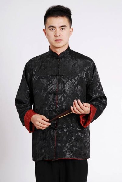 画像2: 唐人服 功夫長袖 リバーシブル カンフージャケット　黒色＋臙脂(エンジ)色 (2)