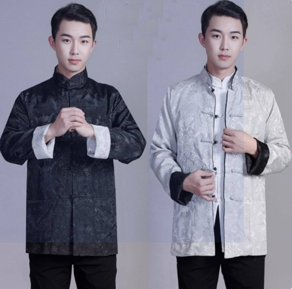 画像3: 唐人服 功夫長袖 リバーシブル カンフージャケット　黒色＋白銀色 (3)