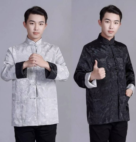 画像4: 唐人服 功夫長袖 リバーシブル カンフージャケット　黒色＋白銀色 (4)